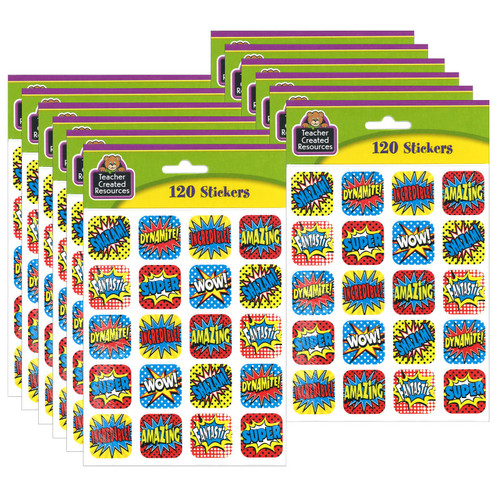 Superhero Stickers, 1'', 120 Per Pack, 12 Packs