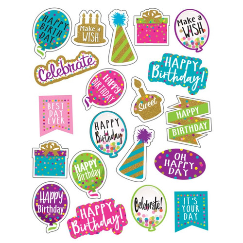 Confetti Happy Birthday Stickers, Pack of 120 Confetti Happy Birthday Stickers, Pack of 120