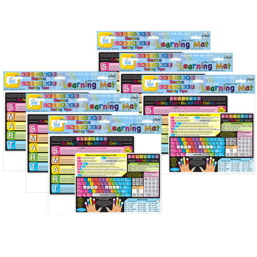Smart Poly Learning Mat, 12'' x 17'', Double-Sided, Keyboard Basics & Internet Safety, Pack of 6