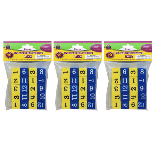 Foam Numbered Dice (Numerals 1-12), 20 Per Pack, 3 Packs Foam Numbered Dice (Numerals 1-12), 20 Per Pack, 3 Packs