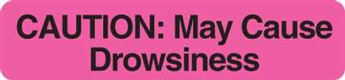 "Caution: May Cause Drowsiness" Veterinary Medication Instruction Label - Fl. Pink - 1-5/8"W x 3/8" H - 500/Roll