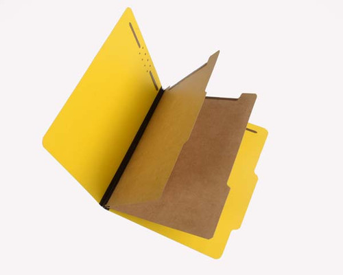 Classification Folder 25 Pt. Pressboard - 2/5 Cut Right of Center Top Tab - Embedded Fasteners in Positions 1 & 3 - Letter Size - 2 Kraft Dividers with Duo Fasteners -  Bright Yellow - 15/Box