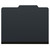 Black letter size top tab classification folder with 2" gray tyvek expansion and 2" bonded fasteners on inside front and inside back. 25 pt type 3 pressboard stock. Packaged 25/125.