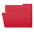 Red letter size top tab single ply folders with 1/3 cut assorted tabs and 2" bonded fastener on inside front and inside back. 11 pt red stock, 50/Box
