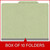 Peridot green letter size top tab three divider classification folder with 3" dark green tyvek expansion, with 2" bonded fasteners on inside front and inside back and 1" duo fastener on dividers - DV-T43-38-3PER