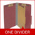 Dark red legal size top tab one divider classification folder with 2" russet brown tyvek expansion, with 2" bonded fasteners on inside front and inside back and 1" duo fastener on divider - DV-T52-14-3ARD