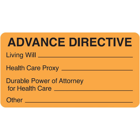 "Advance Directive" Label - Fl. Orange - 3-1/4" x 1-3/4" - 250 Labels/Box