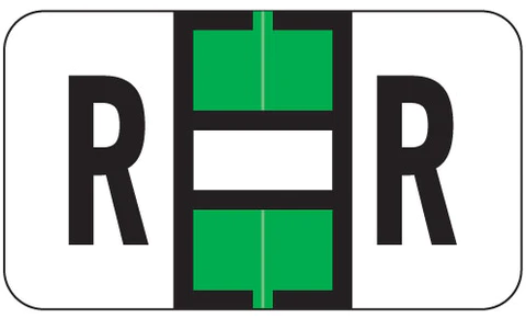 JETER Alphabetic Labels - 7200 Series (File Box Size Sheets) R- Lt. Green - 15/16" H x 1-5/8" W - MAP Pack 126/Pack