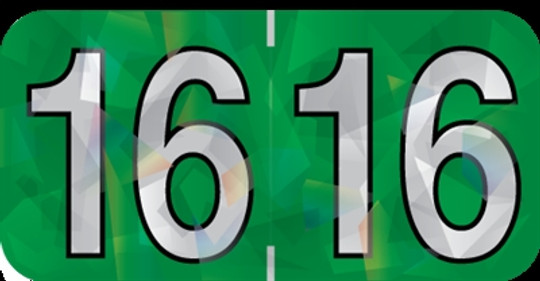 Holographic Yearband Label (Rolls) 500 - 2016 - Green - HGYM Series - Polylaminated