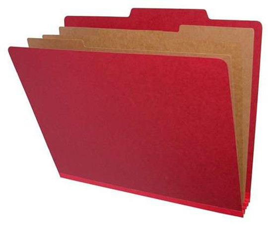 Top Tab Pressboard Folders w/ 3 Kraft dividers - Letter Size - Box of 10 - Color = Deep Red - Tyvek 3 inch Expansion