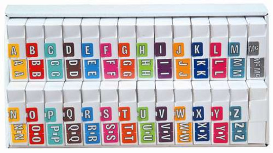 Colwell Jewel Alphabetic Labels - COAM Series (Rolls) A-Z Set with tray
