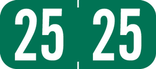 TAB Yearband Label "2025" - Green - A1287 Series - 1/2" H x 1 1/8" W - 500/Roll