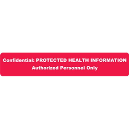 "Confidential: Protected Health Information - Authorized Personnel Only" Label - Red/White - 5-1/2" x 1" - 100/Box