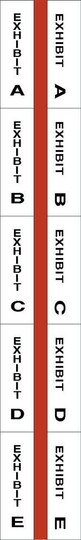 Exhibit Index Tabs - A through E - 1" Tabs - Legal Exhibit Tabs - Red -  250/Tabs