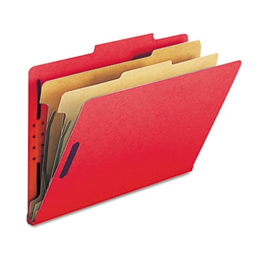 Smead Pressboard Classification File Folder with SafeSHIELD Fasteners, 2 Dividers, 2" Expansion, Legal Size, Bright Red, 10 per Box (19031)