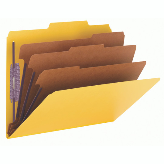 Smead Pressboard Classification File Folder with SafeSHIELD Fasteners, 3 Dividers, 3" Expansion, Letter Size, Yellow (14098)