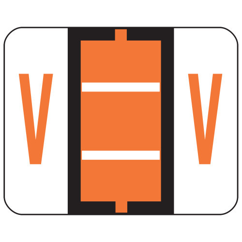 Smead BCCR Bar-Style Color-Coded Alphabetic Label, V, Label Roll, Dark Orange, 500 labels per Roll, (67092)