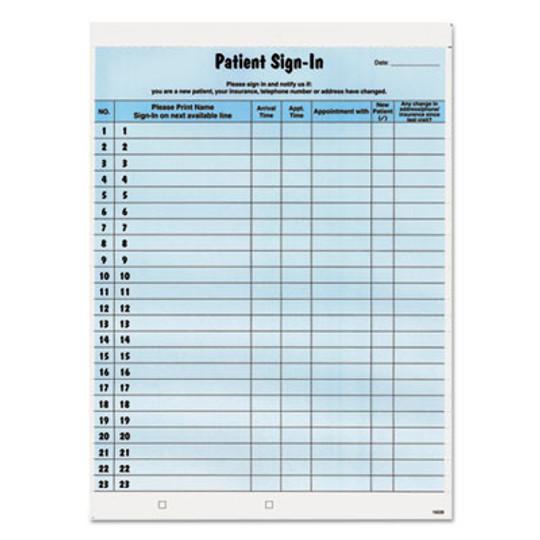 Patient Sign-In Label Forms, 8 1/2 X 11 5/8,  Blue - 125 Sheets/pack