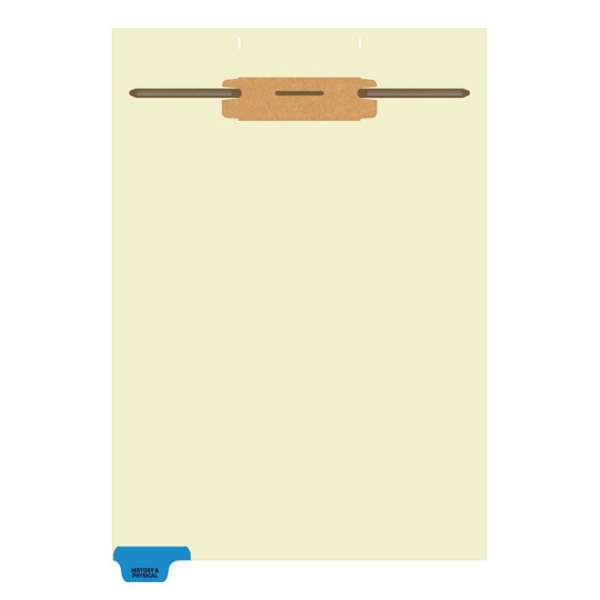 "History/Physical" -  Bottom Tab - Fileback Dividers - Tab in Position #1 - Blue Mylar Tab - 50/Box