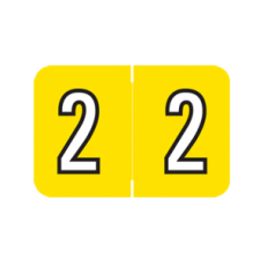 AmeriFile Sycom & Barkley Compatible Numeric Labels - Number 2 - Yellow - 1 1/2 W x 1 H - Roll of 500