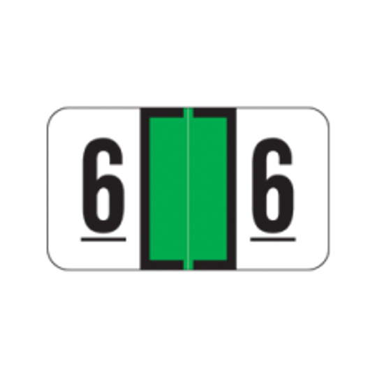 AmeriFile Jeter 7300 Compatible Numeric Labels - 1 5/8 W x 15/16 H - Number 6 - Green - Roll of 500