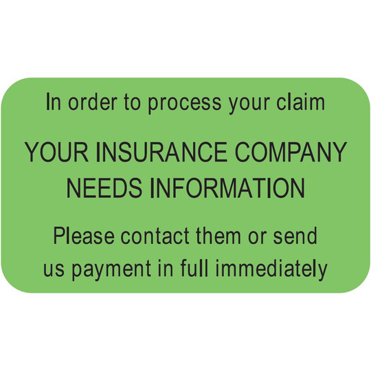 AmeriFile Insurance and Billing Labels - Your Insurance Company - 1 5/8" x 7/8" - Fl Green - LCL2046H - Roll of 250
