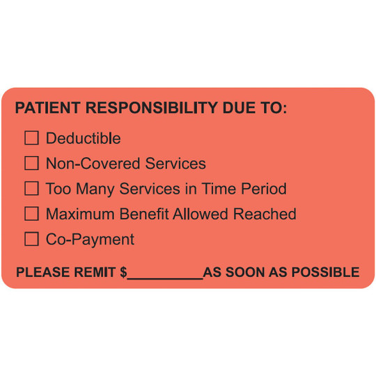 AmeriFile Labels - Patient Responsibility Due To - 3 1/4" x 1 3/4" - Fl Red - LCL6020H - Roll of 250