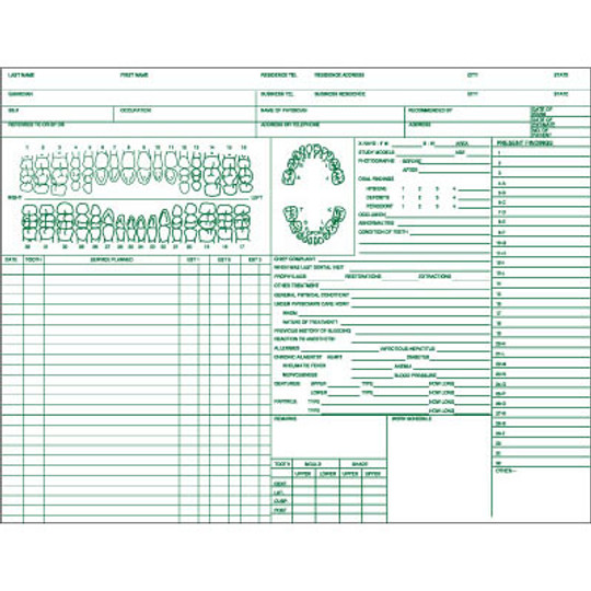 Dental Forms - Patient Care and Treatment - 8-1/2" W x 11" H - 100/Pack
