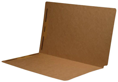 SFI Compatible 17 PT. Brown Kraft End Tab Folders with Fasteners in Positions 1 & 3 - Legal Size with Drop Front - Full Cut End Tab -  50/Box