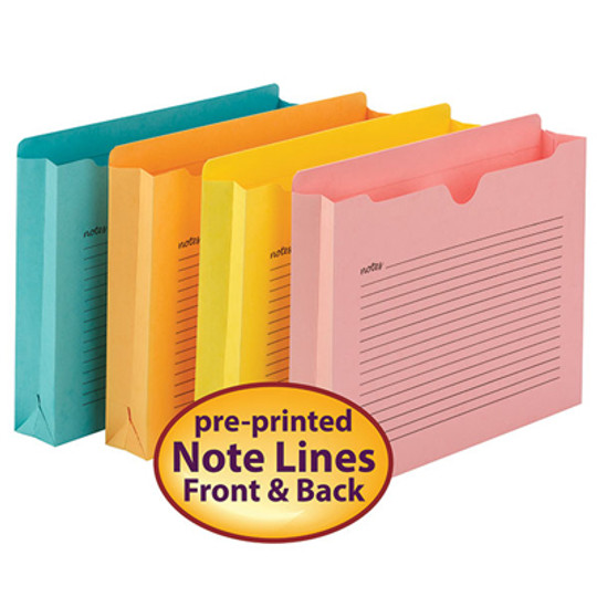 Smead Notes File Jacket, Letter Size, 2" Expansion, Assorted Colors, 12 Per Pack - 6 Packs