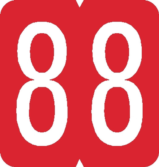 Tabbies® GBS/VRE Compatible 91300 Numeric Labels, Red, 1-5/16"H x 1-1/4"W, "#8", 550 Labels/Roll