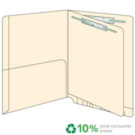 End Tab Pocket Folders with Divider - 14 pt.  Manila - Letter Size -Divider installed - 1/2 Pocket Inside - Permclip Fastener in Position 1/folder - 1 & 3/divider- 50/Box