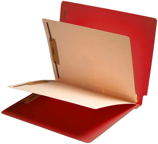 Economy 2 Divider Folders - 14 Pt. RED Colored Folder with 2 Dividers - Letter Size - Full Cut Reinforced End Tab -  4 Fasteners - 25/Box