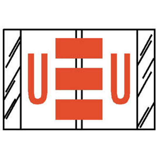 TAB Compatible 84100 Series Alpha Labels - 'U' - Fluorescent Orange - 1" H x 1-1/2" W - Labels on Sheets - 100 Labels Per Pack (10 Labels Per Strip)