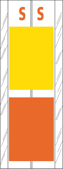 Tabbies 12720 - ACME VISIBLE COMPATIBLE ALPHA 12700 LABEL SERIES, 4" 2-COLOR ALPHA TABS 'S', YELLOW/ORANGE, 4"H x 1-1/2"W, 102/PACK