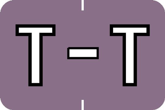 Tabbies 71640 - BARKLEY ABKM COMPATIBLE ALPHA 71620 LABEL SERIES, 1" ALPH LABEL 'T', LILAC, 1"H x 1-1/2"W, 252/PACK