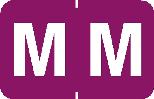 TABBIES0133 - TABBIES ALPHA 90120 LABEL SERIES, 1" PAPER LAMINATED ALPHA LABEL 'M', PURPLE, 1"H x 1-1/4"W, 500/ROLL