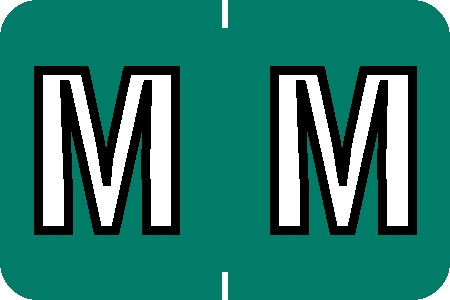 Tabbies 91433 - Colwell Jewel-tone Compatible Alpha 91420 Label Series, 1" Alpha Label 'M', TEAL, 1"H X 1-1/2"W, 500/Roll