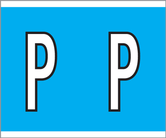 Tabbies 139-P - KARDEX PSF-139 COMPATIBLE ALPHA LABEL SERIES, 1-1/4" ALPHA LABELS 'P', BLUE, 1-1/2"H x 1-1/4"W, 500/ROLL
