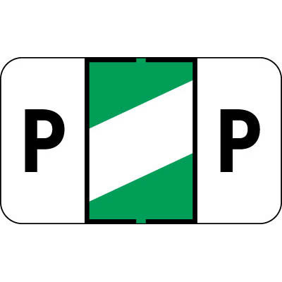 Control-o Fax Alpha Label System - Letter 'P' - Green With White Stripe - 15/16" H x 1-5/8"W - Sheets For File Box - 225 Labels Per Pack