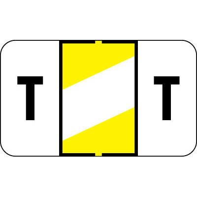 Control-o Fax Alpha Label System - Letter 'T' - Yellow W/ White Stripe - 15/16" H x 1-5/8"W - Sheets For File Box - 225 Labels Per Pack