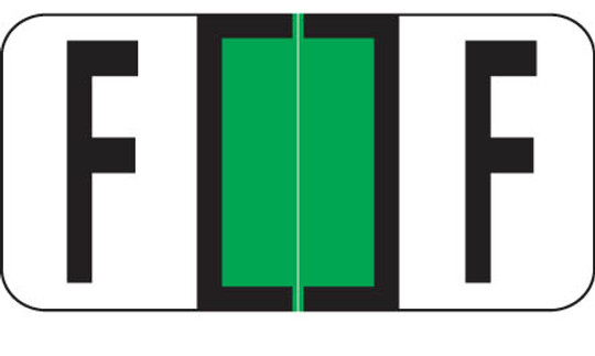 Reynolds and Reynolds Alphabetic Labels -F - Green - 500/Roll- 3/4"H X 1-1/2"W"