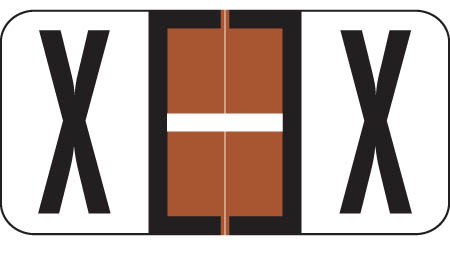 Reynolds and Reynolds Alphabetic Labels - X - Brown - 500/Roll- 3/4"H X 1-1/2"W"