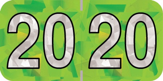 2020 Holographic Yearband Label - Lime Green - HLYM Series - Polylaminated -3/4" H x 1-1/2" W - 500/Roll