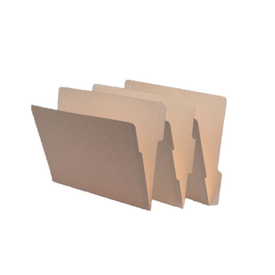 Manila letter size reinforced end tab folder with 1/3 cut assorted end tab. 11 pt manila stock. Packaged 100/500
