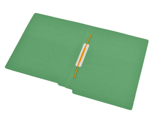Green letter size reinforced end tab folder with Jalemaclip fastener on inside back. 14 pt green stock. Packaged 50/250