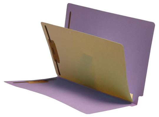 Lavender letter size reinforced end tab folder with 2" bonded fastener on inside front and back, one manila divider installed with 2" bonded fasteners on both sides, and 3" mylar reinforement on spine - S-09285-LAV