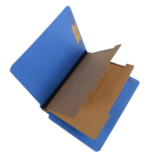 Royal blue letter size end tab two divider classification folder with 2" dark blue tyvek expansion, with 2" embedded fasteners on inside front and inside back and 1" duo fastener on dividers - S-60433