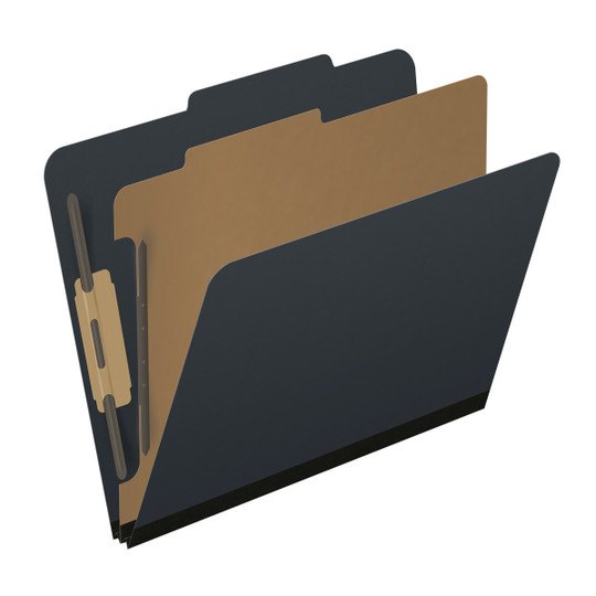 Black letter size top tab one divider classification folder with 2" gray tyvek expansion, with 2" bonded fasteners on inside front and inside back and 1" duo fastener on divider - DV-T42-14-3BLK
