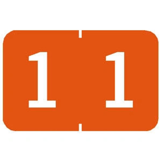TABBIES NUMERIC 90100 LABEL SERIES, 1" NUMERIC LABEL '#1', ORANGE, 1"H x 1-1/4"W, 500/ROLL